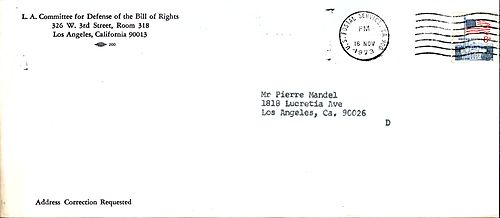 Invitation letter to 23rd Testimonial Dinner of the Los Angeles Committee for the Defense of the Bill of Rights