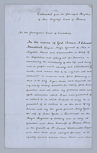 Edward Braddock, Will [copy]