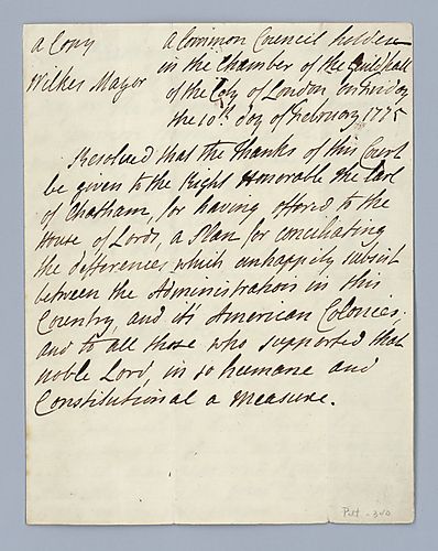 Resolution from the Common Council of London to William Pitt
