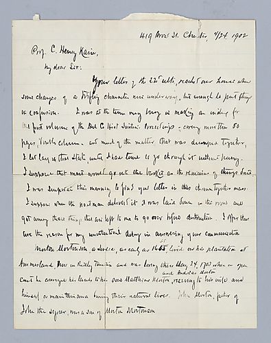 Henry Graham Ashmead to Prof. C. Henry Kain