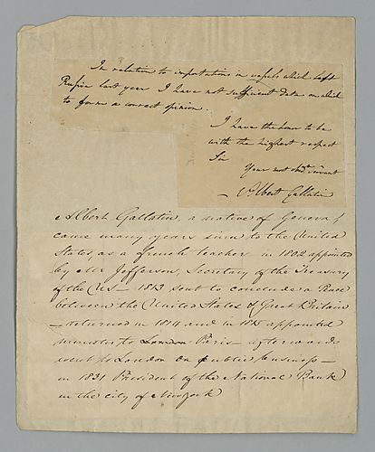 Albert Gallatin to Mr. Skinnor [two notes pasted down]