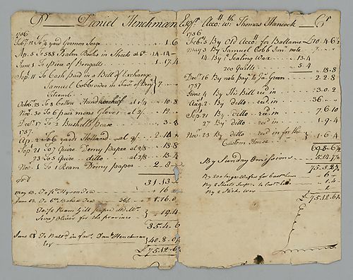 Daniel Henchman, Account with Thomas Hancock