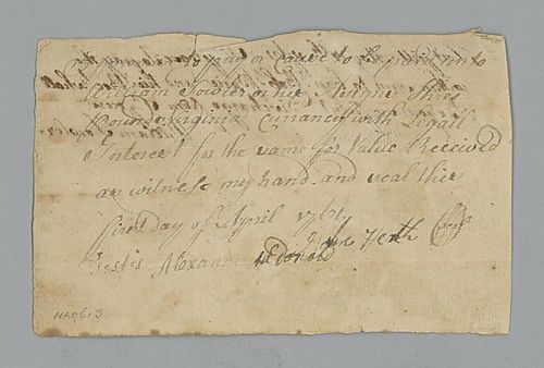 John Heth, Promissory note to William Fowler, on the reverse Fowler forwards payment to Robert Paris