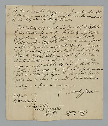 David Jones to the Supreme Executive Council of the Commonwealth of Pennsylvania