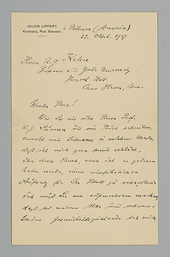 Julius Lippert to A. G. Keller [in German]