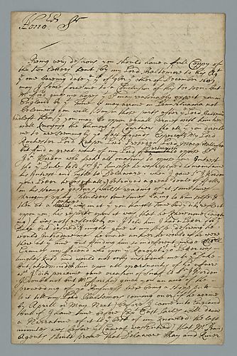 William Markham to William Penn, First four pages with a transcript of the remainder of letter held by the PA Historical Society