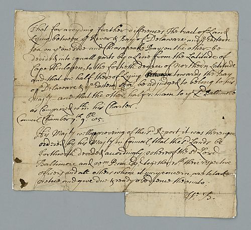William Penn, Privy Council Order by his Majesty dividing land between Lord Baltimore and Penn