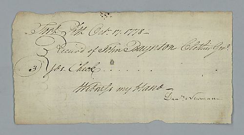 Daniel Newman, Receipt signed by Newman