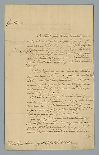 Thomas Penn and Richard Penn to the Mayor of Commonality of Philadelphia