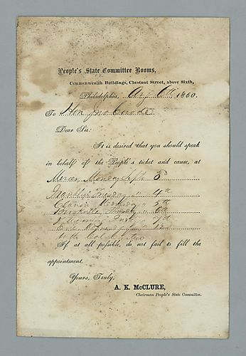 Pennsylvania Republican Party, People's State Committee to John Covode, Request to speak