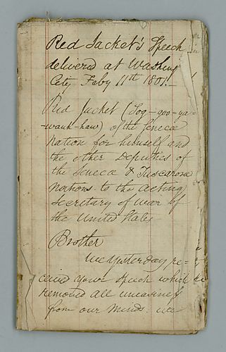 Red Jacket's Speech delivered at Washington as interpreted by Jasper Parish