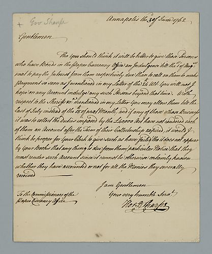 Horatio Sharpe to the commissioners of the paper currency office