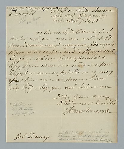 John Stanwix to Governor William Denny, September 7, 1758