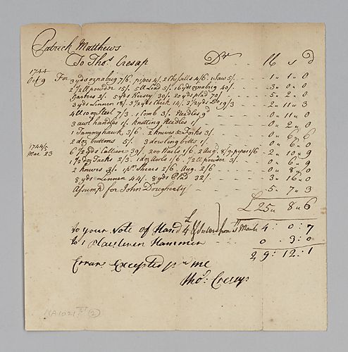 Patrick Matthew’s account with Thomas Cresap