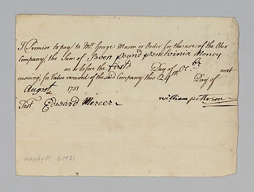 William Patterson’s promise to repay George Mason and the Ohio Company