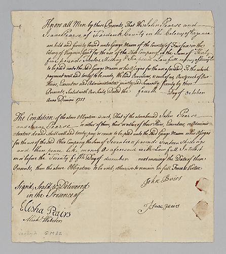 John and Isaac Pearse’s account with George Mason and the Ohio Company