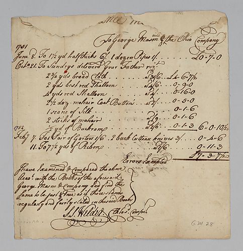 Providence Mount’s account with George Mason and the Ohio Company
