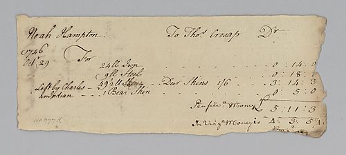 Noah Hampton’s account with Thomas Cresap