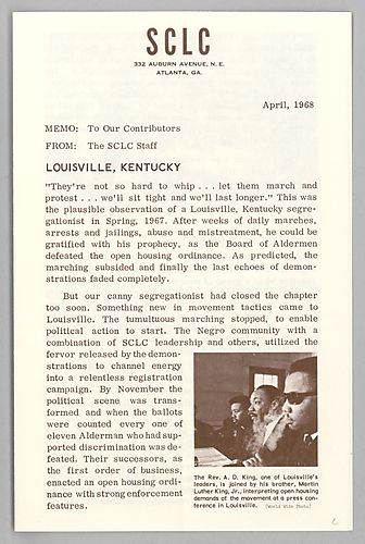 Memo to contributors from the SCLC Staff