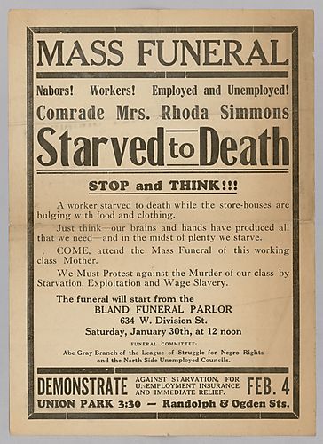 Flyer advertising a demonstration referred to as the "Mass Funeral"