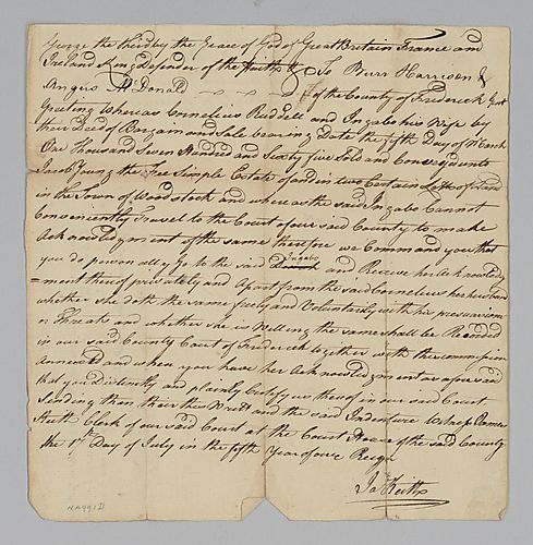 Land indenture from Ja. Kieth to Burr Harrison and Angus McDonald