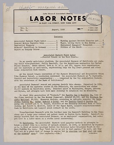 Labor Research Association's Monthly Labor Notes
