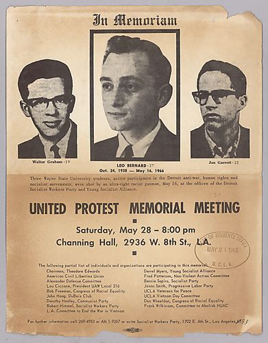 Flyer Advertising a "United Protest Memorial Meeting for Three Wayne State University Students"