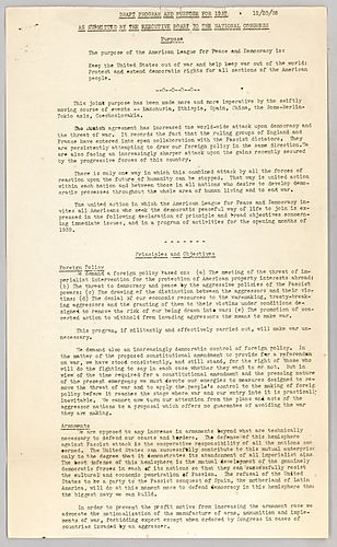 "Draft Program and Purpose for 1939 As Submitted by the Executive Board to the National Congress"