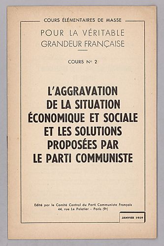 L'Aggravation de la Situation Economique et Sociale et les Solutions Proposees par le Parti Communiste