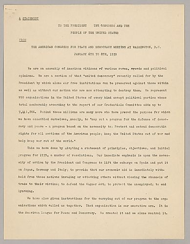 A Statement to the President, the Congress, and the People of the United States from the American Congress for Peace and Democracy
