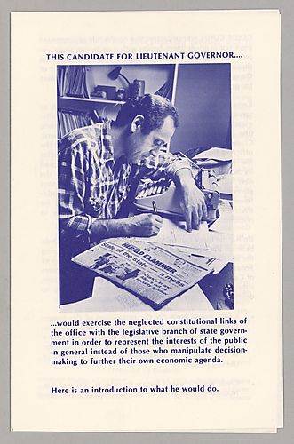 Flyer for the Peace and Freedom Party Nominee for Lieutenant Governor, Clyde Kuhn