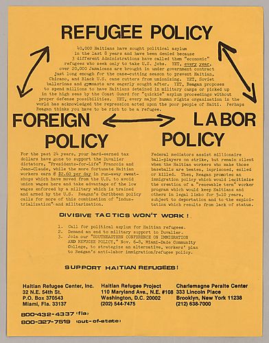 Flyer Calling for Support of Haitian Refugees