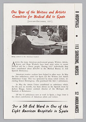 "One Year of the Writers and Artists Committee for Medical Aid to Spain" Pamphlet