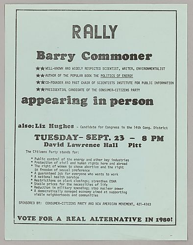 Flyer for the Consumer-Citizens Party Presidential Candidate Barry Commoner