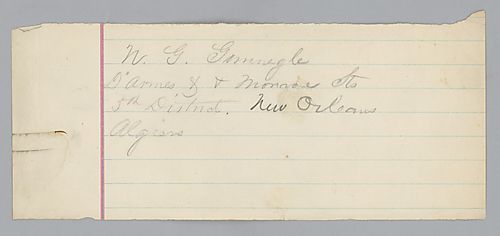 Note on paper: address of Nathan Gunnegle