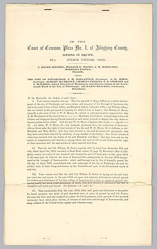 Allegheny County Court of Common Pleas: Roger Jeffrey, William Moore, A.M. Mooreland, Morrison Foster v. City of Pittsburgh and 17th Ward School (2 copies)