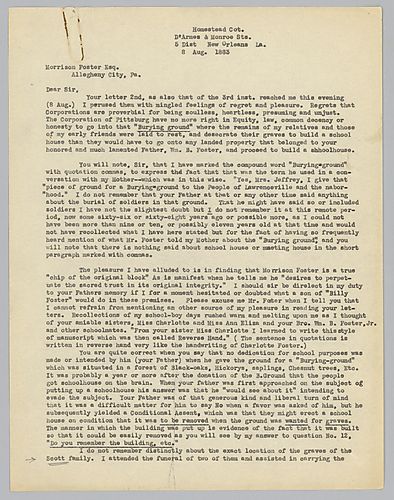 Letter from Nathaniel G. Gunnegle to Morrison Foster; retyped by Evelyn Morneweck (2 copies)