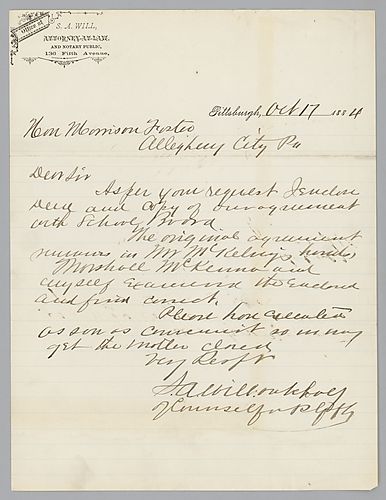 Letter from S.A. Will to Morrison Foster