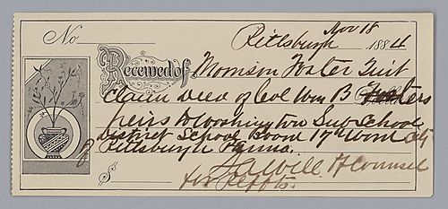 Receipt of Morrison Foster and heirs' claim against 17th Ward School District