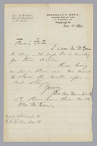 Letter from Thomas Marshall to Morrison Foster