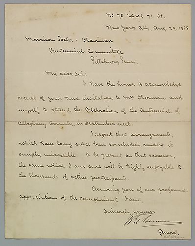 Letter from William Tecumseh Sherman to Morrison Foster