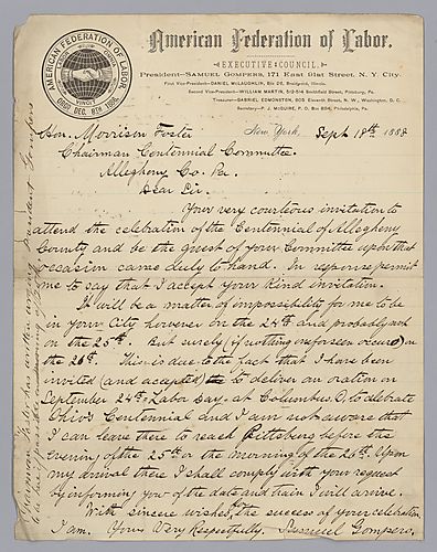 Letter from Samuel Gompers to Morrison Foster