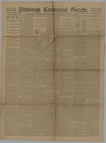 Front page of Pittsburgh Commercial Gazette