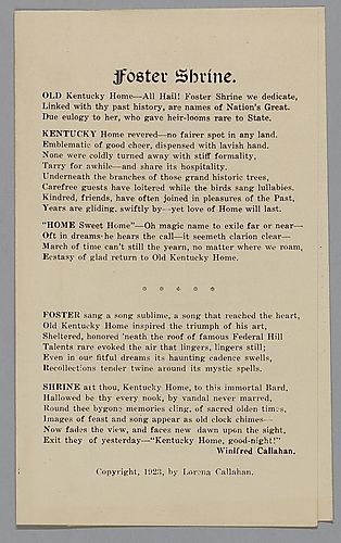 Pamphlet, My Old Kentucky Home