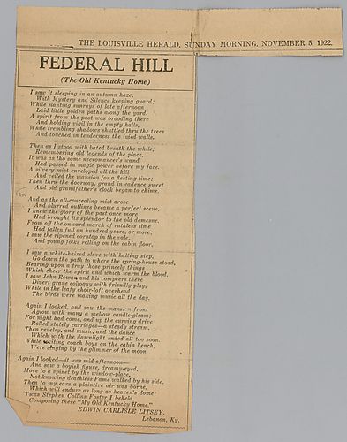 News clipping, "Federal Hill (The Old Kentucky Home," The Louisville Herald