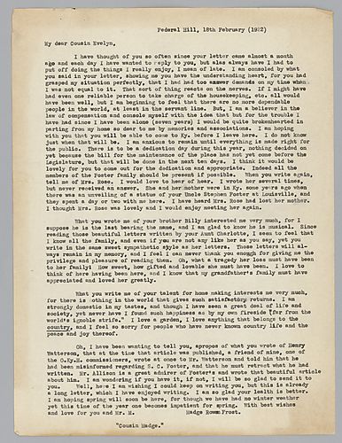 Letter from Madge Rowan Frost to Evelyn Morneweck (typed copy)