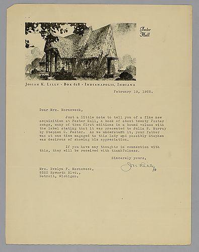Letter from Josiah Lilly to Evelyn Morneweck