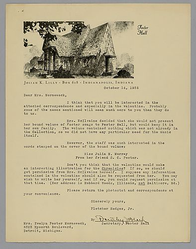 Letter from Fletcher Hodges, Jr., to Evelyn Morneweck