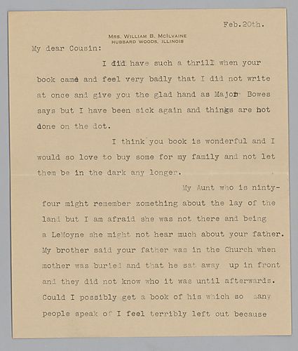 Letter from Julie McIlvaine to Evelyn Morneweck