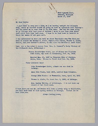 Letter from Evelyn Morneweck to Julie McIlvaine